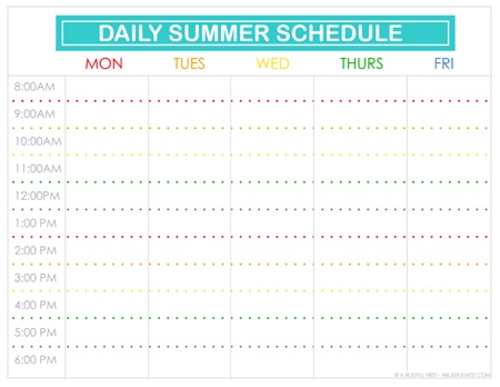 Free Printable Summer Schedule For Kids