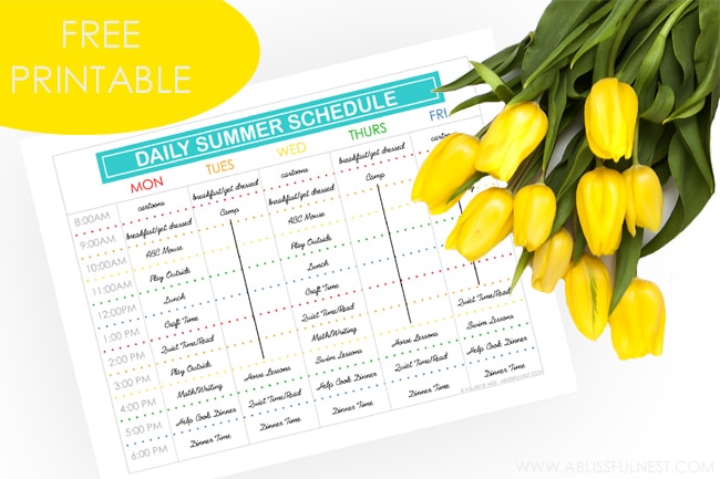 Free daily Summer Schedule Printable