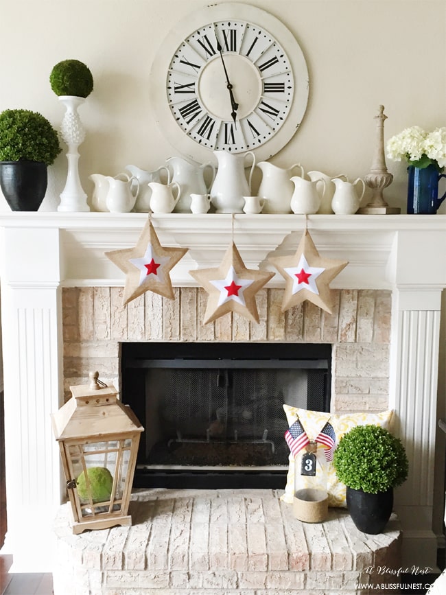 Red White and Blue Fireplace Mantel Decorations by A Blissful Nest 