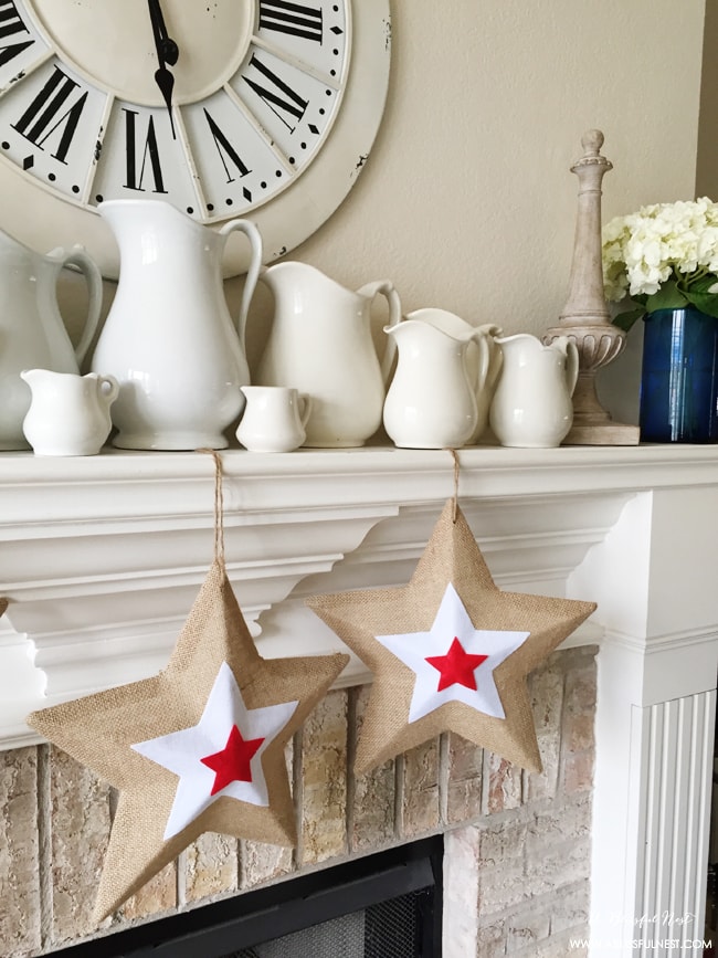 Red White and Blue Fireplace Mantel Decorations by A Blissful Nest 