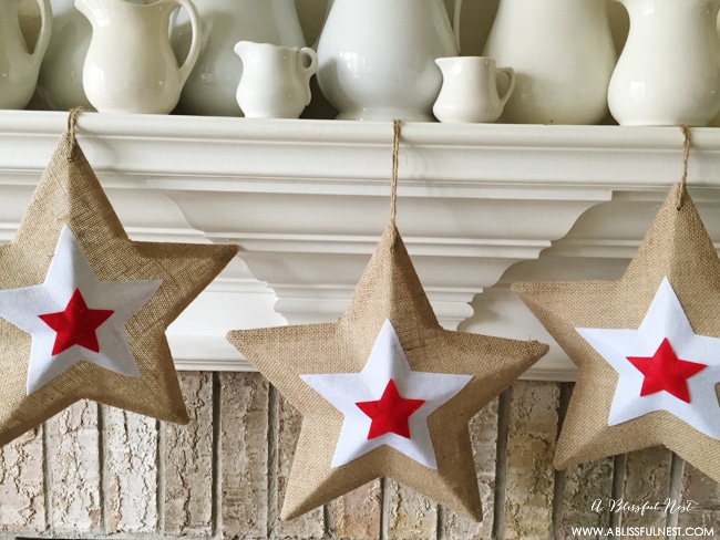 Red White and Blue Fireplace Mantel Decorations by A Blissful Nest 