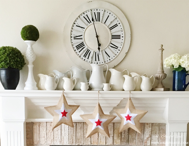 Red White and Blue Fireplace Mantel Decorations by A Blissful Nest 