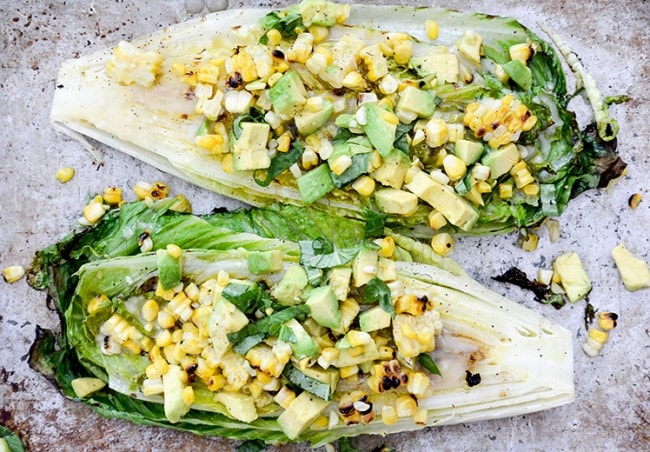 Grilled-Romaine-Salad with Corn and Avocado