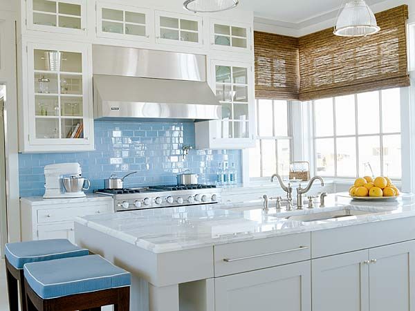 Gorgeous Blue and White Kitchen Inspiration via A Blissful Nest 