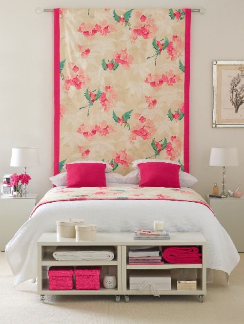 Hang fabric behind a bed for a dramatic look