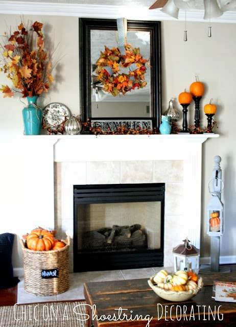 Chic on a Shoestring Decorating Fall Mantel