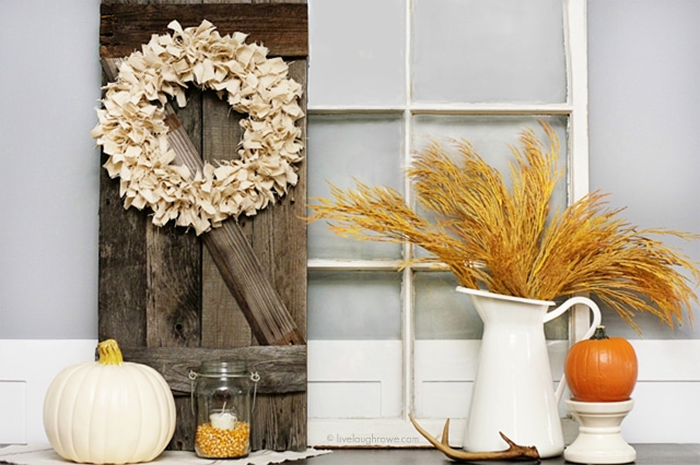 Lovely and super simple Neutral Fall Wreath. You have to see what was used to make this -- it's not your typical fabric. More info at livelaughrowe.com