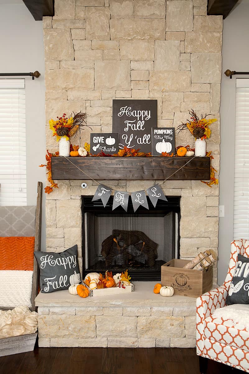 Play up the features of your mantle like this fall mantel idea.