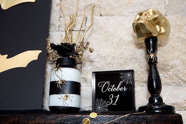 Black & Gold Halloween Mantel Ideas by Lillian Hope Designs