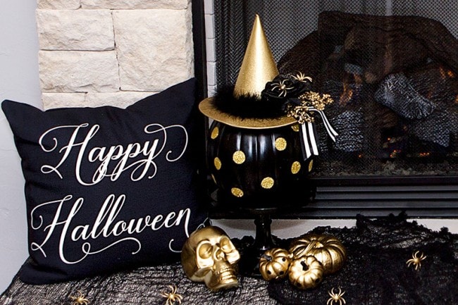 Black & Gold Halloween Mantel Ideas by Lillian Hope Designs