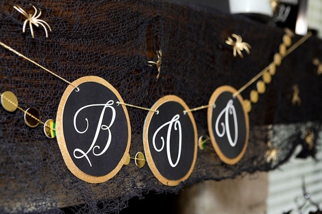 Black & Gold Halloween Mantel Ideas by Lillian Hope Designs