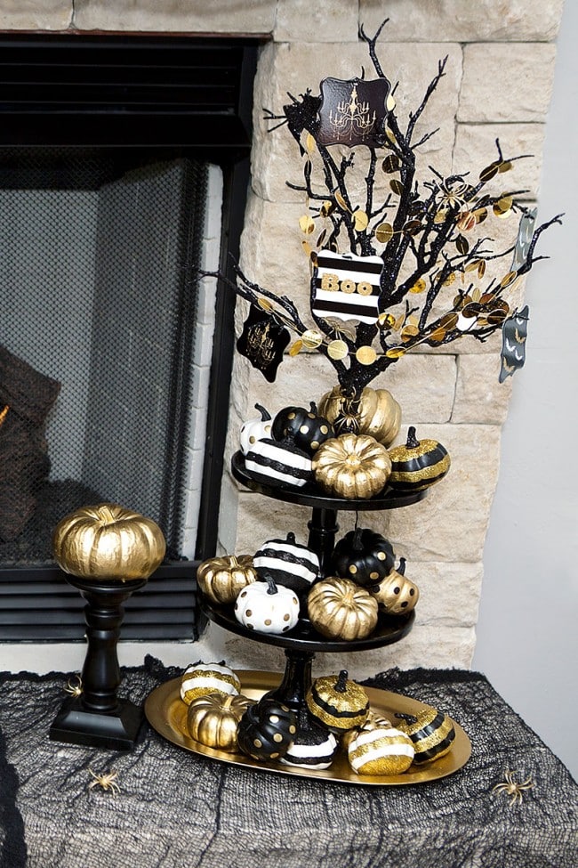 Black & Gold Halloween Mantel Ideas by Lillian Hope Designs