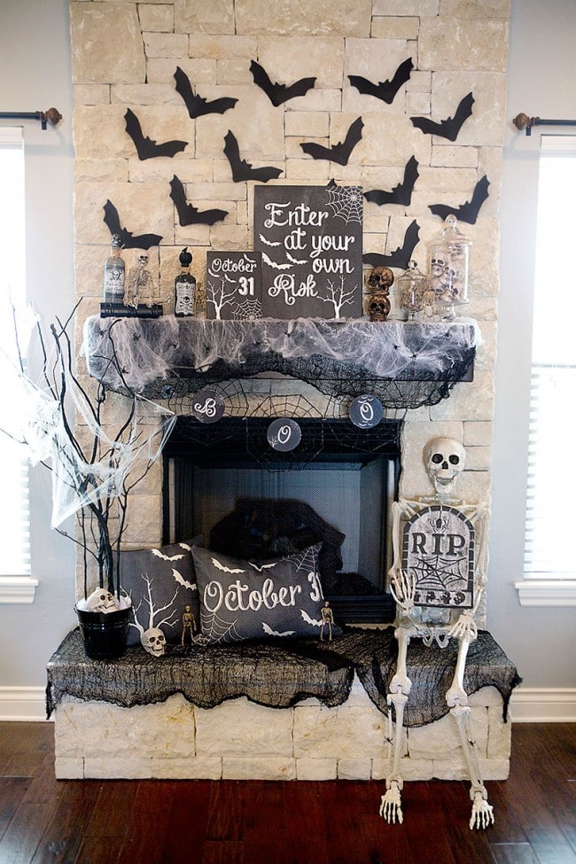 Neutral Halloween Mantel Ideas by Lillian Hope Designs