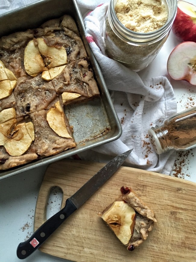 Delicious and simple to make gluten free spiced apple cranberry blondies.