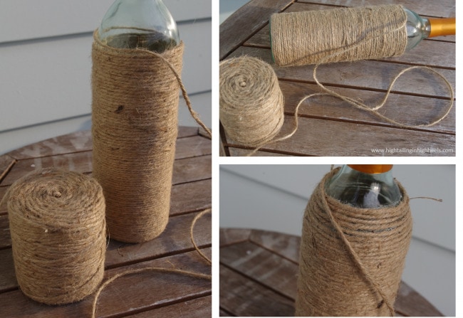 Upcylced DIY Twine Wine Bottle Tutorial