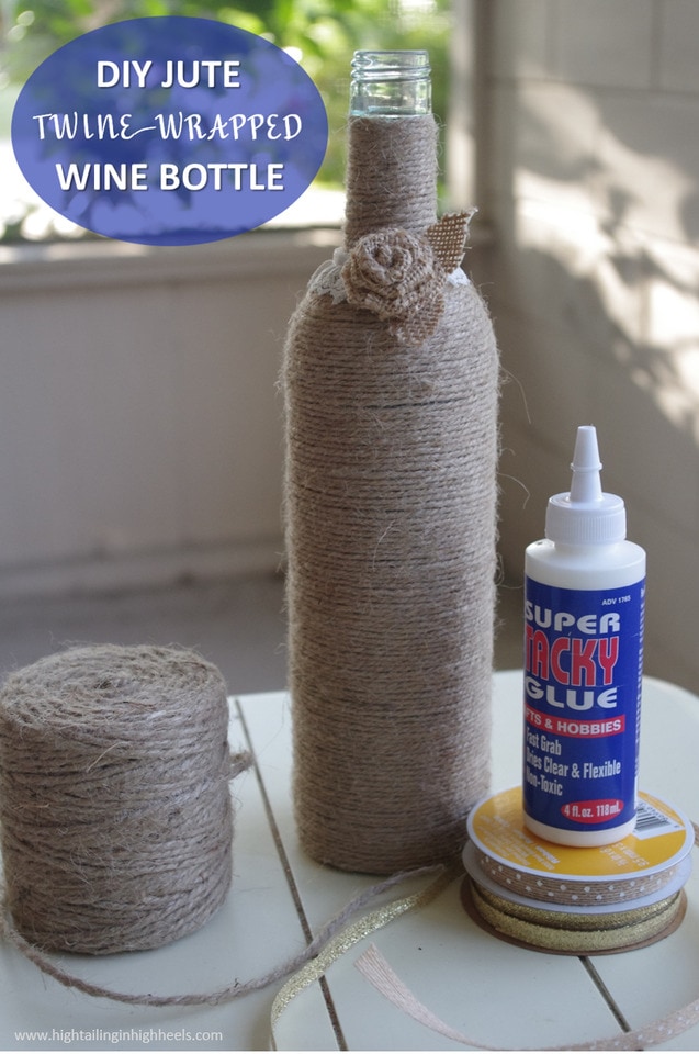 Upcylced DIY Twine Wine Bottle Tutorial