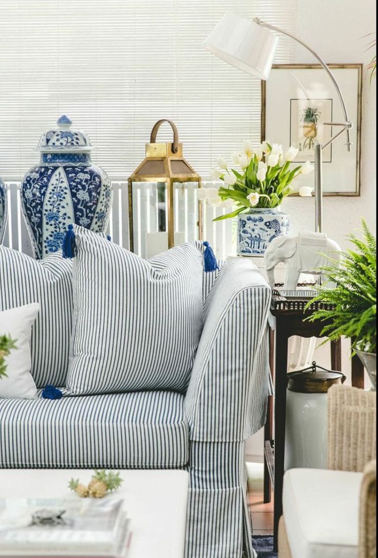 Beautiful blue and white accessories add a classic touch to a room.