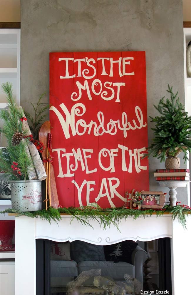 Christmas mantels - simple garland, christmas sign - Christmas Mantel Design Dazzle