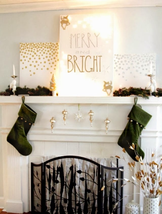 Christmas mantels - simple mantel with white and gold accents - Christmas Mantel The Decor Fix