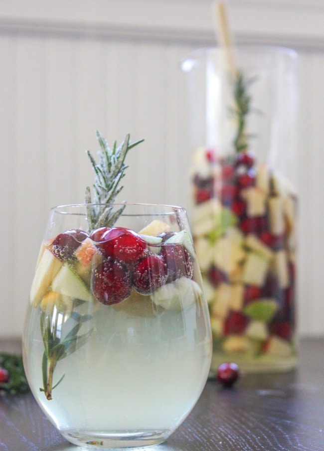 Cranberry and Rosemary White Christmas Sangria Holiday Cocktail