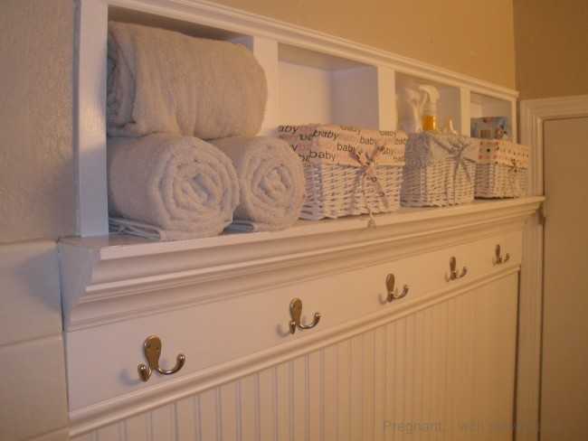 Beadboard with Towel Hooks and Shelf by Pregnant with Powertools