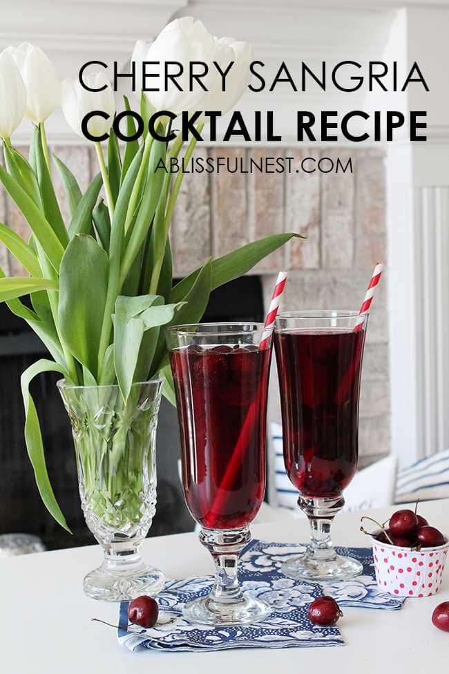 This delicious and refreshing cocktail recipe packs a punch! Full cherry sangria cocktail recipe details at ablissfulnest.com