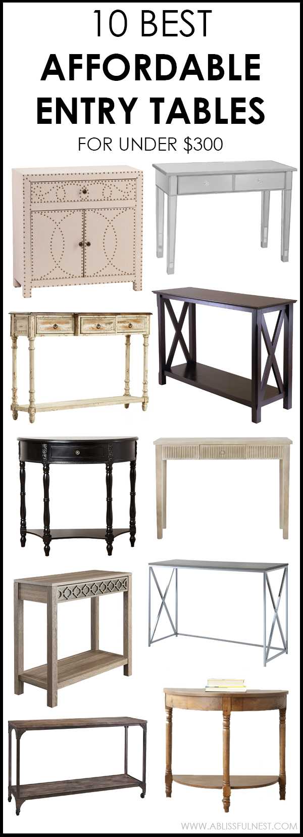 Love a classic style with a modern twist, then these are the perfect and most affordable entry tables for you! 10 most affordable entry tables on A Blissful Nest.