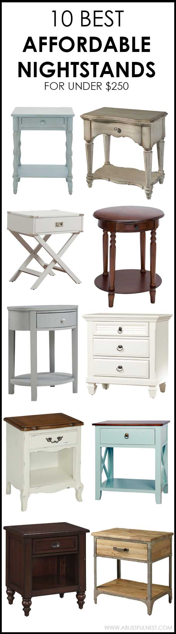 We've got 10 of the best affordable nightstands for you to choose from! If you are looking for the perfect nightstand for your bedroom or even a small side table, we have you covered on ablissfulnest.com