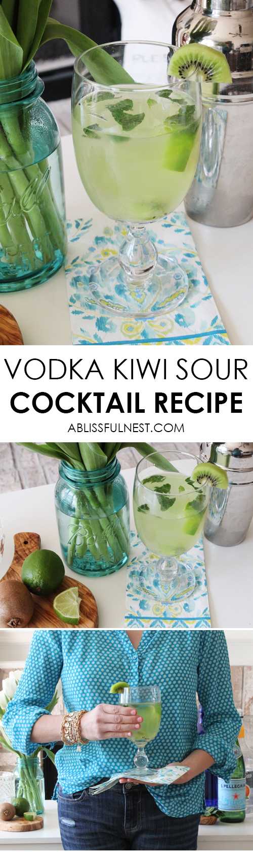 This delicious and refreshing cocktail recipe is perfect for your next gathering with friends. Entertain with this Vodka Kiwi Sour Cocktail Recipe for a unique twist for your dinner party. Recipe details on ablissfulnest.com