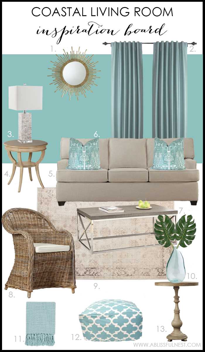 Coastal living room with turquoise accents. Aqua living room design. Get the full details on how to recreate this look on A Blissful Nest. ablissfulnest.com #livingroom #livingroomideas #turquoiselivingroom #livingroomdesign #interiordesign #designtips #coastal #coastallivingroom