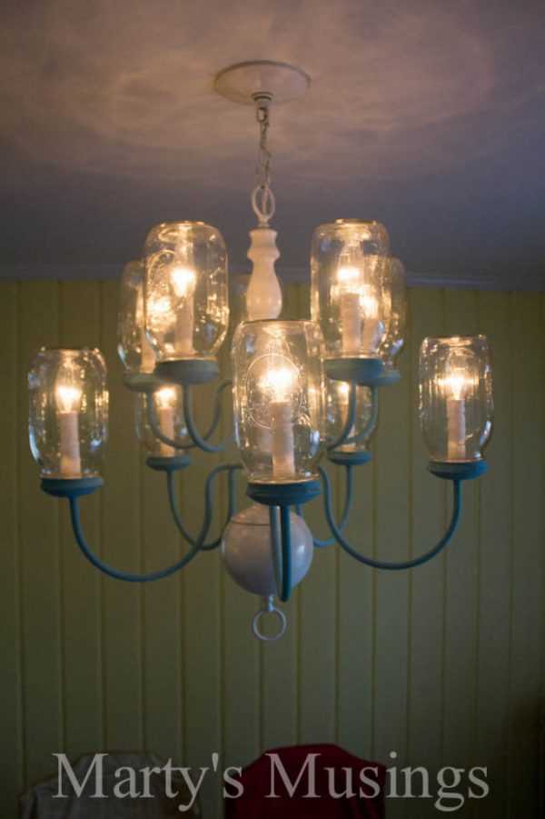 DIY Mason Jar Chandelier by Marty's Musings, 20 DIY Farmhouse Projects via A Blissful Nest