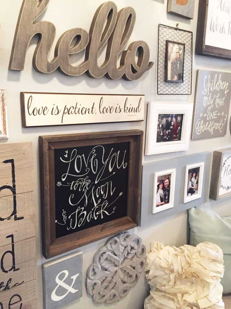 This gallery wall is centered around one statement piece - a big “hello” to visitors of this home! Follow this helpful tutorial on how to create a gallery wall of your own!
