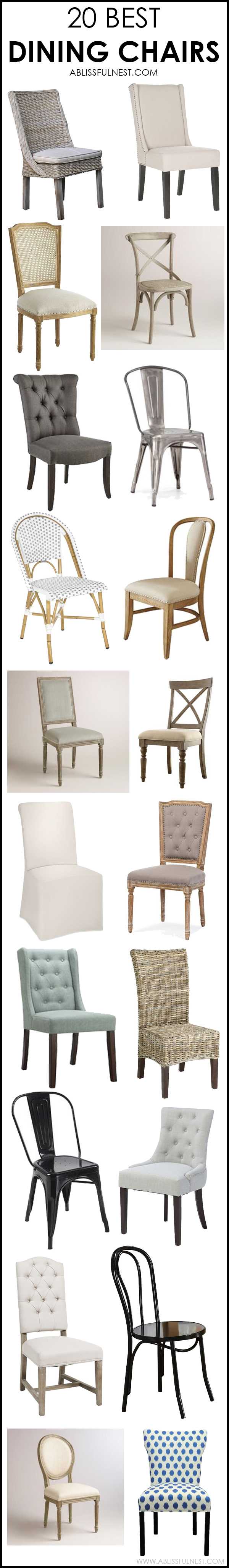 We've got 20 of the best dining chairs for you to choose from! From upholstered to a more industrial look, we’ve got 20 styles of dining room chairs that will help you complete your space. See more on ablissfulnest.com #diningchairs #diningroom #diningroomideas #designtips #farmhouse 