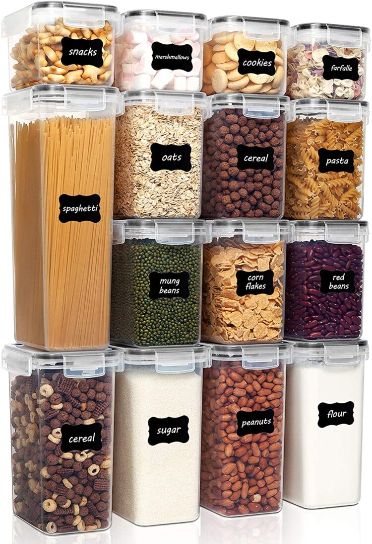 These canisters with labels are perfect for pantry organization. #ABlissfulNest #organization