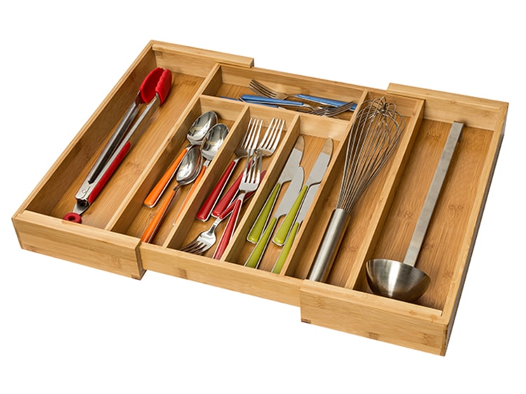 Love these expandable drawer organizers for kitchen utensils. #ABlissfulNest #kitchenorganization #organization