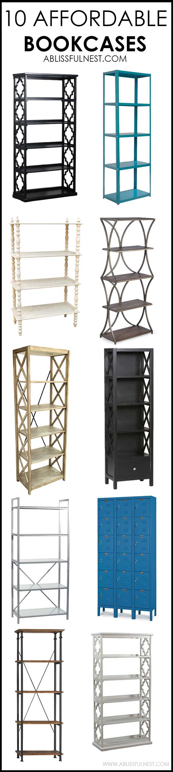 Look no further! These are THE BEST affordable bookcases with that great designer look you’ve been looking for! The bookcases are perfect for a small home office or for extra stylish storage in your living room. Check it out on A Blissful Nest! https://ablissfulnest.com/ #designtips #libraryideas #homeoffice #officeideas #homedecor #homedecorating #interiordesigntips #bookcases