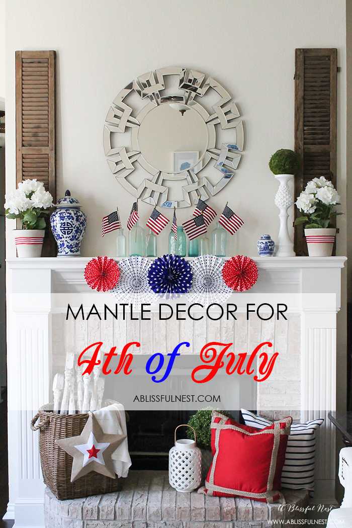 I adore the vintage Americana 4th of July mantle decor! With pops of aqua this is the perfect 4th of July decor by A Blissful Nest. https://ablissfulnest.com #4thofjuly #redwhiteandblue #4thofjulydecor