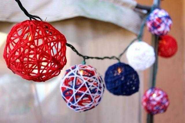 Patriotic Yarn String Lights, Best 4th of July Decor Ideas via A Blissful Nest