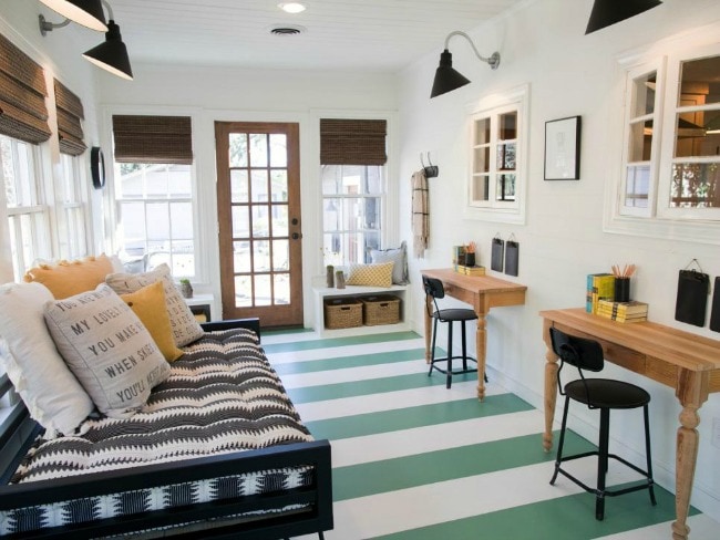 This multi-purpose room functions as a guest room, office space, and chill zone and it does so without looking like a catch-all. HGTV Cottage Charmer, 20 Best Fixer Upper Rooms