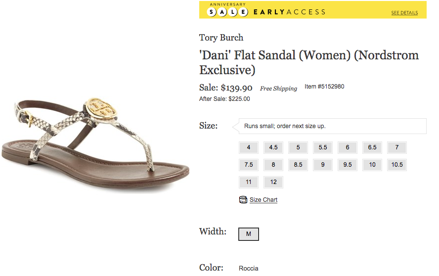 Tory Burch Sandals Size Chart