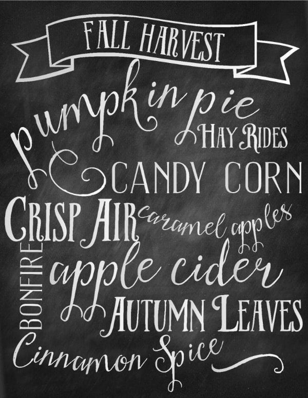Little Bits of Everything Fall Harvest Chalkboard Print, 30 Free Fall Printables