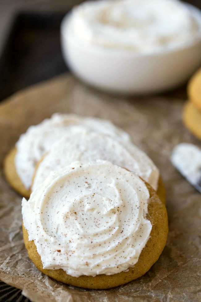 Frosted Pumpkin Cookies |25 Pumpkin Recipes that you need to try this fall! From french toast to cupcakes, there is a pumpkin recipe for everyone! https://ablissfulnest.com/ #pumpkin #recipes #fall