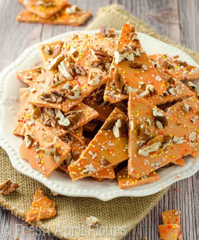 Pumpkin Butterscotch Bark |25 Pumpkin Recipes that you need to try this fall! From french toast to cupcakes, there is a pumpkin recipe for everyone! https://ablissfulnest.com/ #pumpkin #recipes #fall