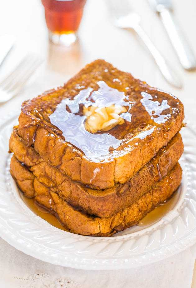 Pumpkin French Toast |25 Pumpkin Recipes that you need to try this fall! From french toast to cupcakes, there is a pumpkin recipe for everyone! https://ablissfulnest.com/ #pumpkin #recipes #fall