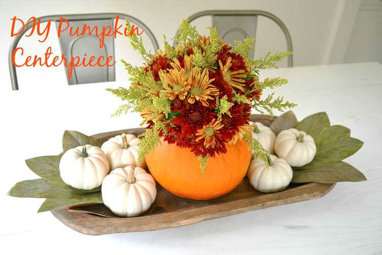 A super cute and simple DIY pumpkin centerpiece idea perfect for a fall table or Thanksgiving table idea! See more on https://ablissfulnest.com/ #falltable #pumpkinideas #falldecor