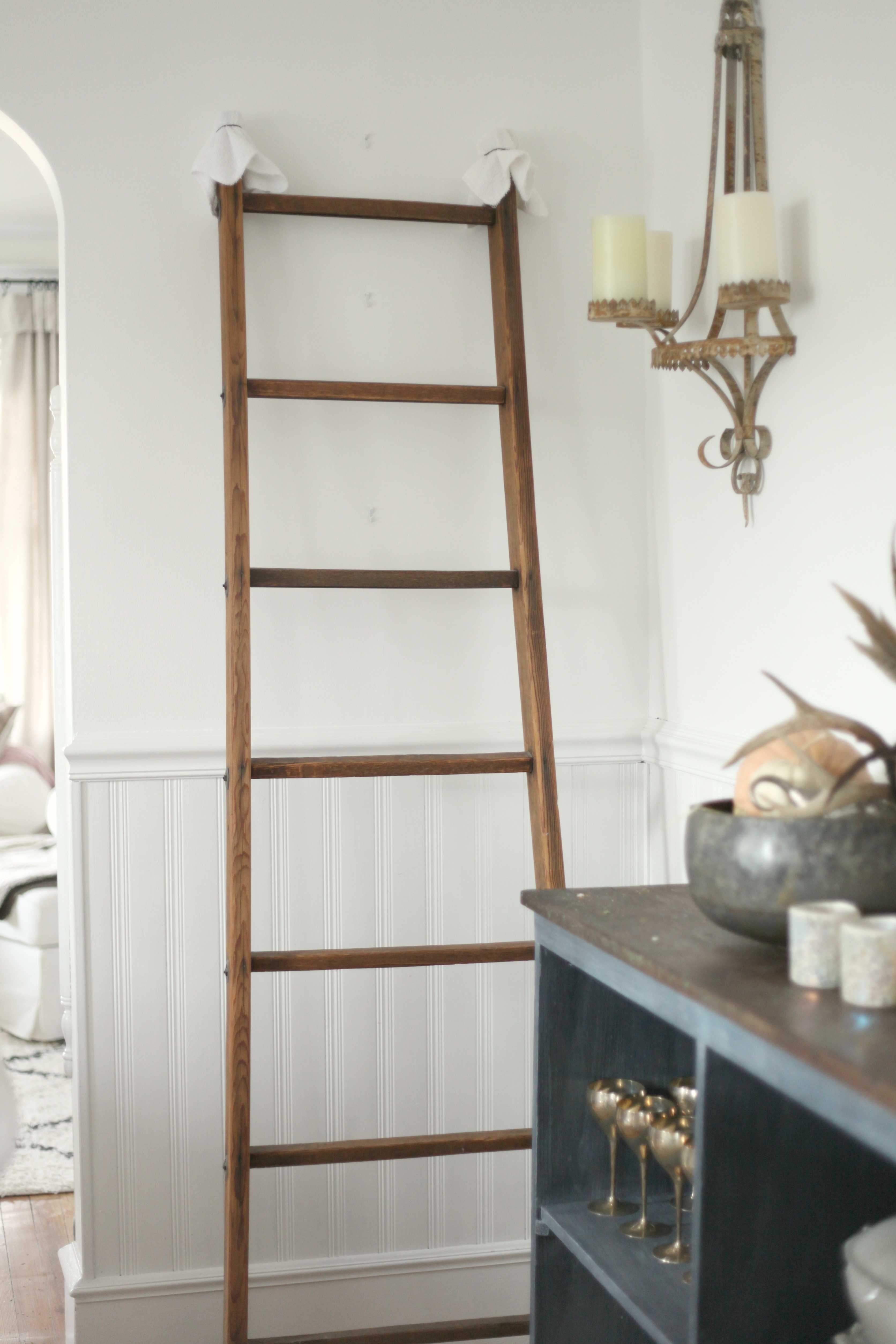 Beautiful Christmas decor using a Vintage Ladder for a Mason Jar Advent Calendar. So festive and fun! See more on https://ablissfulnest.com/ #Christmas #Advent #ChristmasDecor