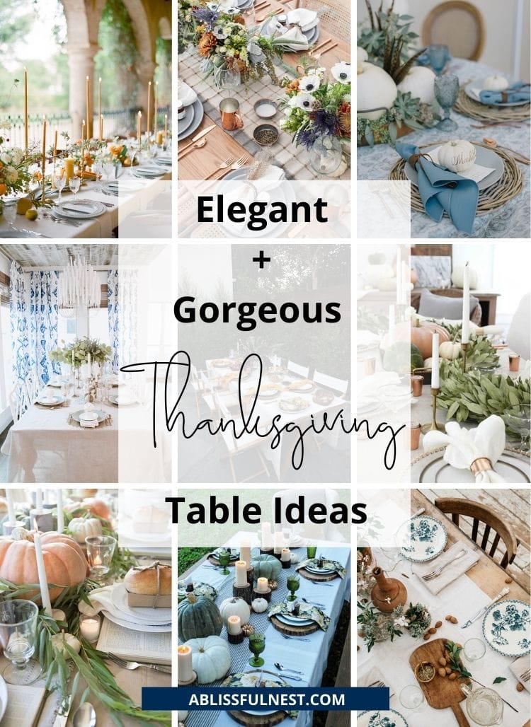 A collection of Thanksgiving table ideas that are in the below blog post. Features a variety of table setting ideas inspired for Thanksgiving.