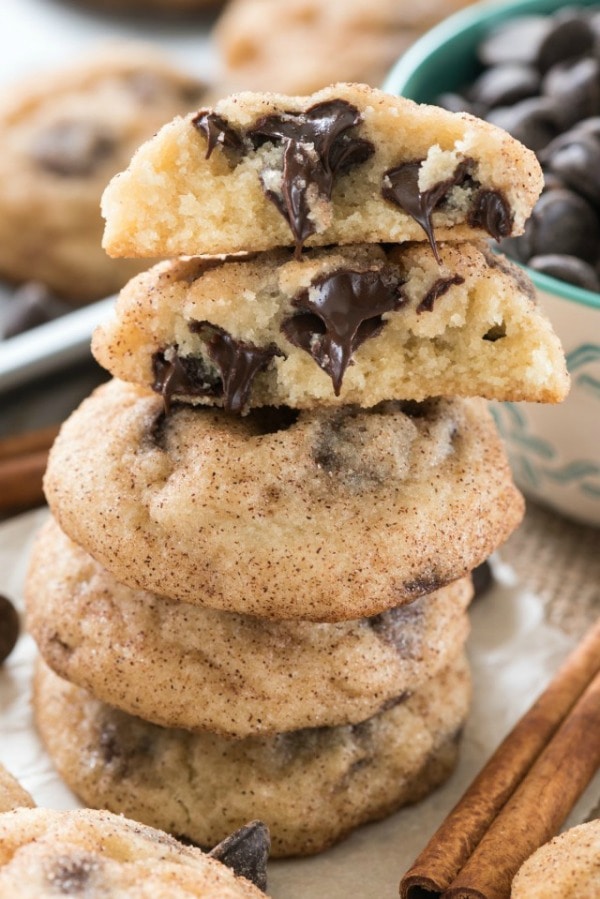 Chocolate Chip Snickerdoodles, 30 Delicious Christmas Cookie Recipes via A Blissful Nest