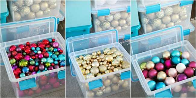 Christmas Decoration Storage solutions - storage bins are perfect ornament collections. 