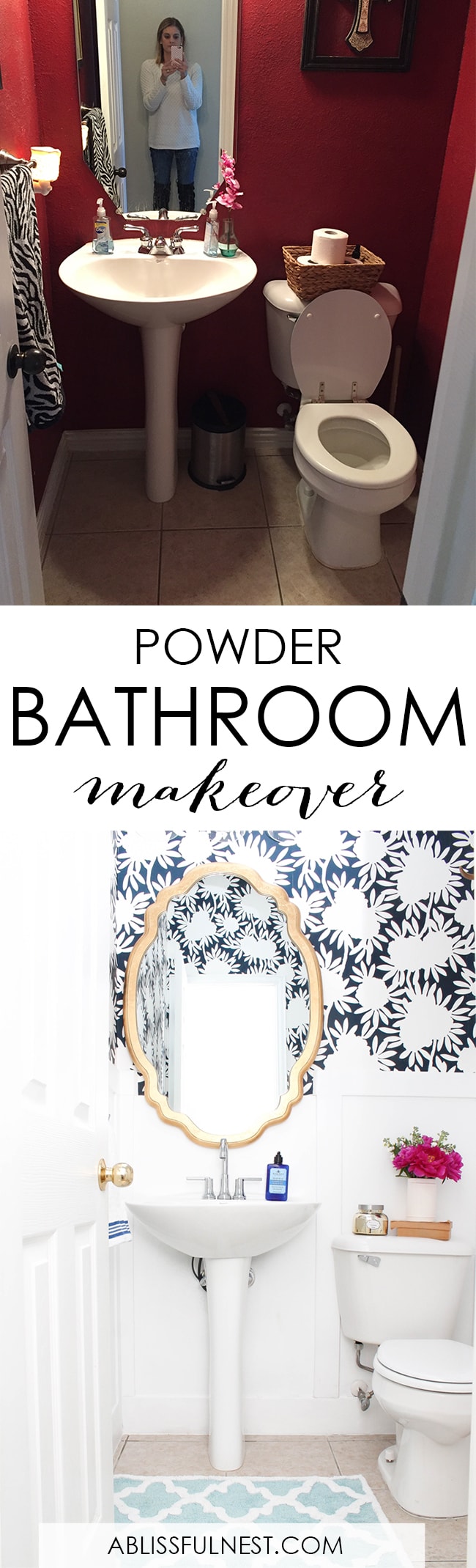 This is such a huge transformation on this bathroom with not many updates. Checkout how with a few simple changes you can get a wow factor bathroom remodel. See more on https://ablissfulnest.com/ #bathroomremodel #bathroommakeover #ad #deltafaucet #deltaliving